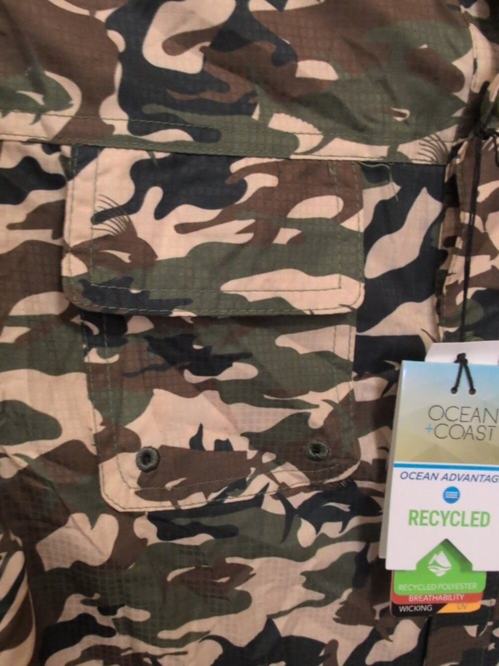 Ocean + Coast Shirt Youth L Camouflage Pattern Long Sleeve Fishing NWT - Picture 4 of 11
